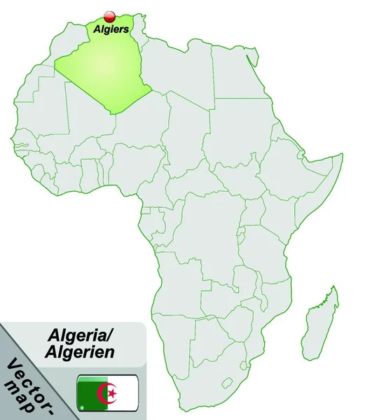 Argelia África Como Mapa Insular Verde Pastel — Archivo Imágenes Vectoriales