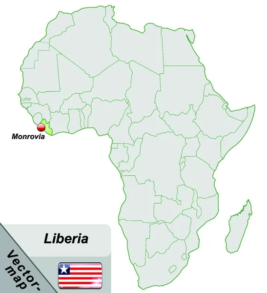 Libérie Africe Jako Ostrovní Mapa Pastelové Zeleni — Stockový vektor