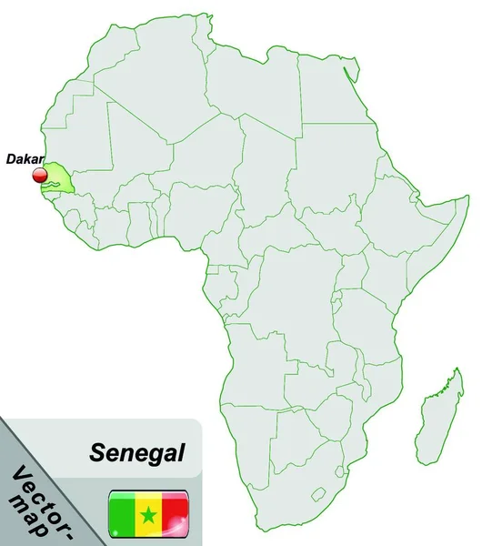 Senegal África Como Mapa Insular Verde Pastel — Archivo Imágenes Vectoriales