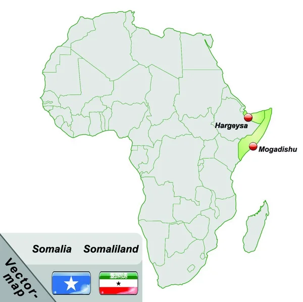 Somalië Afrika Als Eilandenkaart Pastelgroen — Stockvector