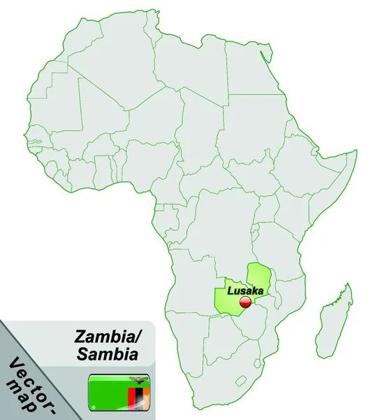 Ζάμπια Στην Αφρική Χάρτη Νησί Παστέλ Πράσινο — Διανυσματικό Αρχείο