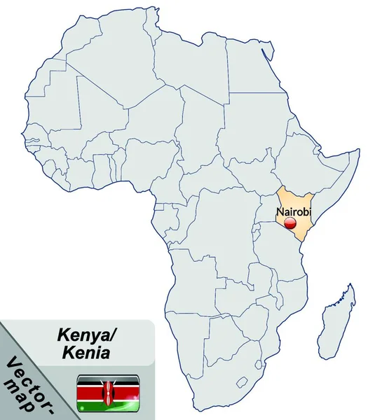パステルオレンジの島の地図としてアフリカのケニア — ストックベクタ
