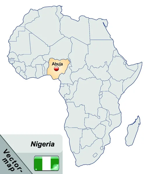 パステルオレンジの島の地図としてアフリカのナイジェリア — ストックベクタ