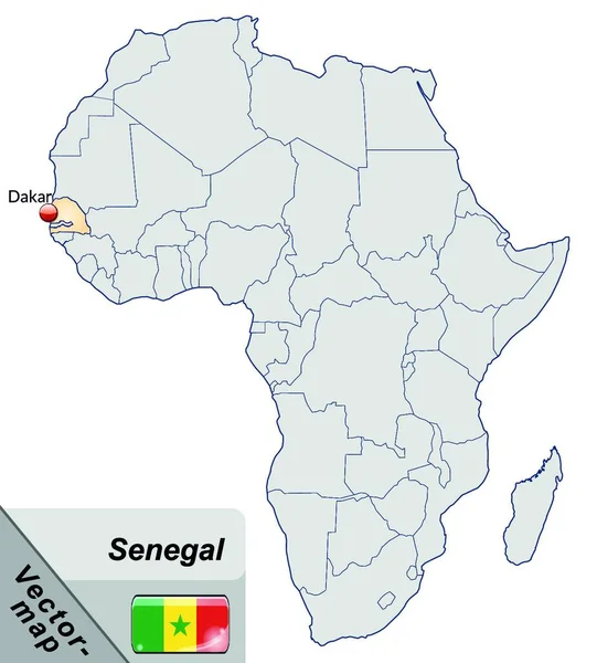 Senegal África Como Mapa Insular — Archivo Imágenes Vectoriales