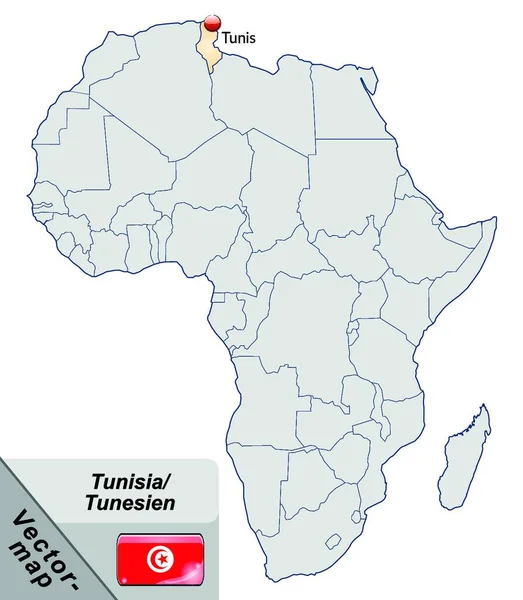 Tunesien Afrika Als Inselkarte — Stockvektor