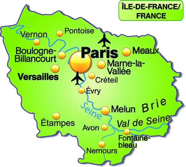 Mapa Wyspy Regionu Ile France Francji — Wektor stockowy