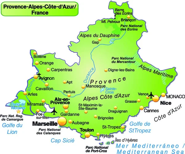 Provence Alpes Cote Azur Frankreich Als Inselkarte Mit Allen Wichtigen — Stockvektor