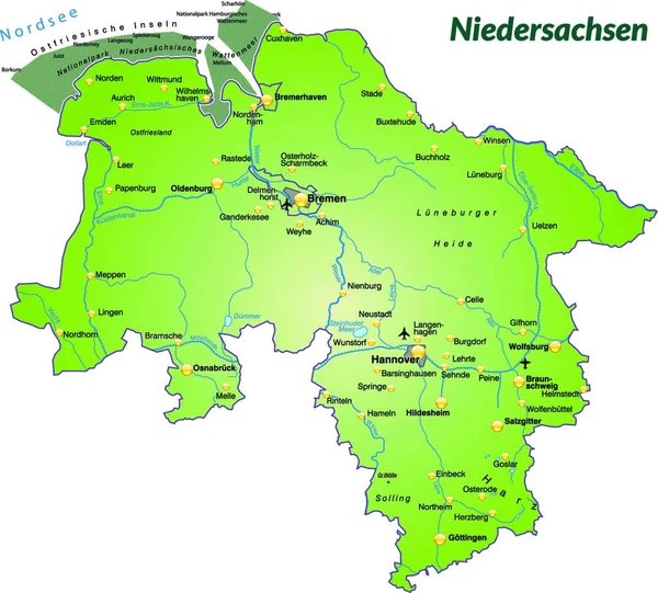 德国下萨克森州作为岛屿地图 — 图库矢量图片