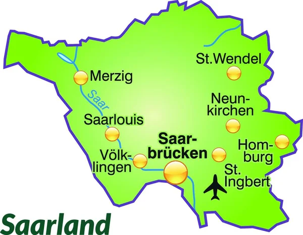 Saarland Alemania Como Mapa Insular — Vector de stock