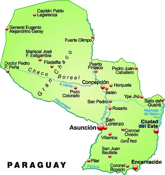 Mappa Del Paraguay Come Mappa Generale Verde Pastello — Vettoriale Stock