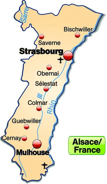 Alsace Frankrike Som Ökarta Området Undantaget Med Alla Viktiga — Stock vektor