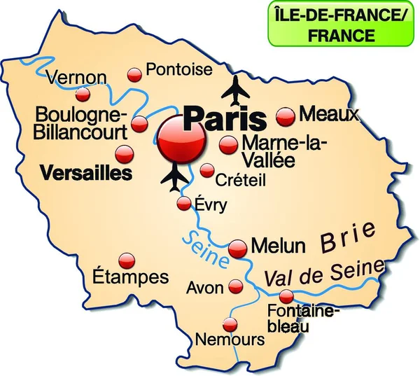Mapa Wyspy Regionu Ile France Francji — Wektor stockowy