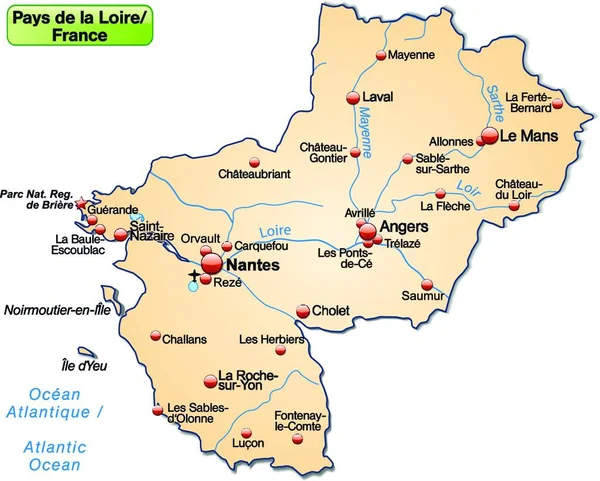 Mapa Insular Región Francesa Payd Loire — Vector de stock