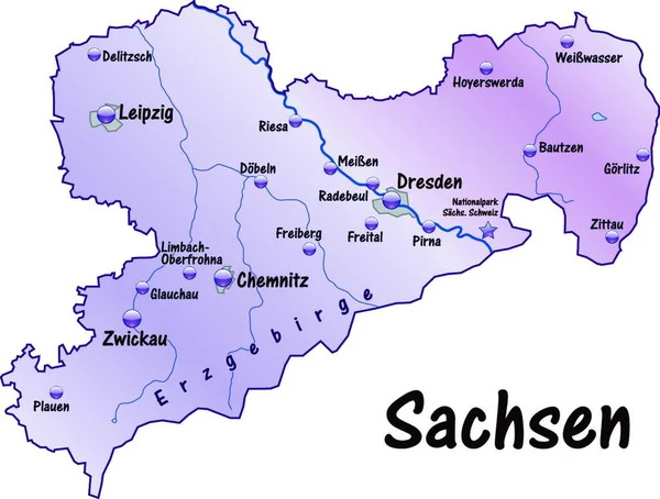 Saxônia Alemanha Como Mapa Ilha Com Todas Informações Topográficas Importantes —  Vetores de Stock