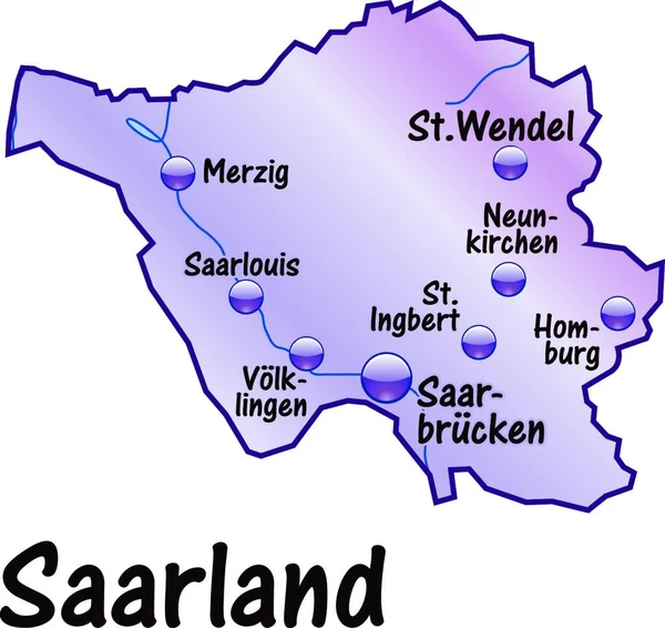 Saarland Alemania Como Mapa Insular Con Toda Información Topográfica Importante — Vector de stock