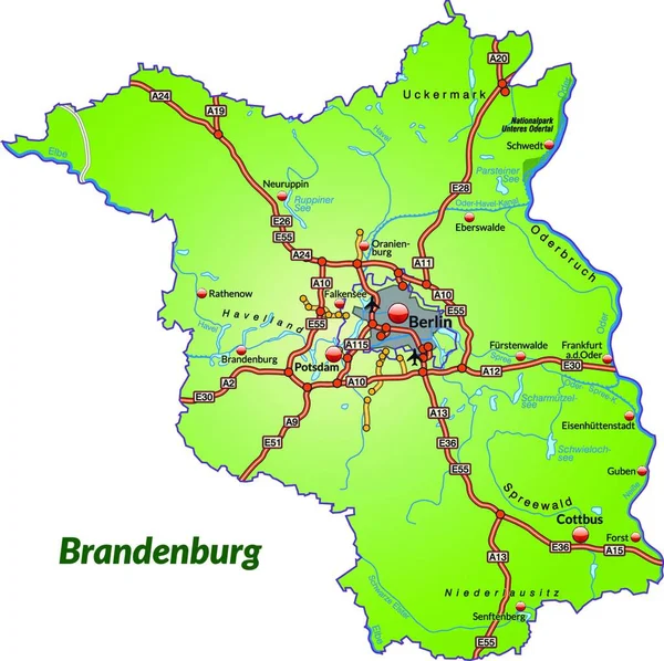 Βρανδεμβούργο Στη Γερμανία Νησιωτικός Χάρτης Δίκτυο Μεταφορών Ελκυστικός Σχεδιασμός Ταιριάζει — Διανυσματικό Αρχείο