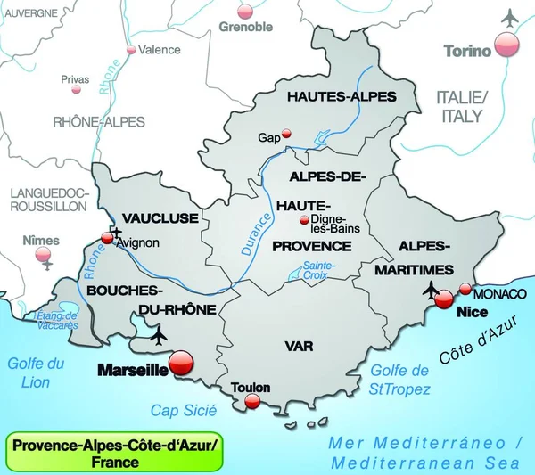 Provence Alpes Cote Azur Frankreich Als Umweltkarte Mit Grauen Rändern — Stockvektor