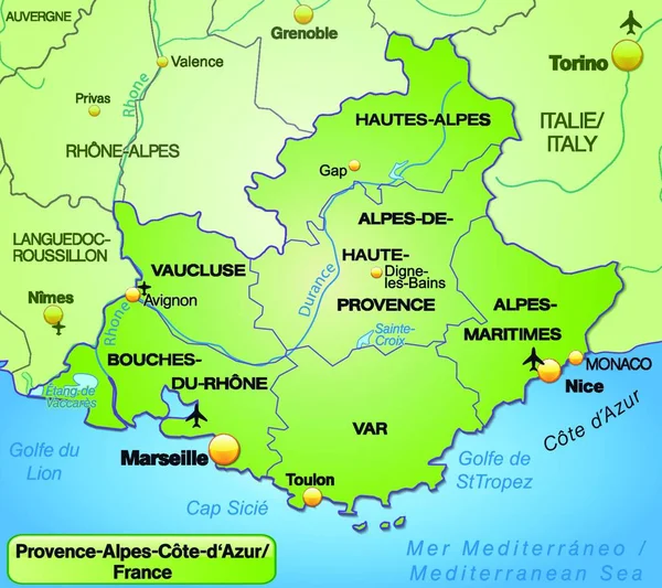 Provence Alpes Cote Azur Frankreich Als Umweltkarte Mit Grünen Rändern — Stockvektor
