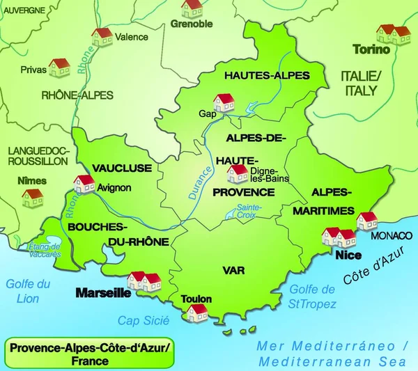 Provence Alpes Cote Azur Frankreich Als Landkarte Mit Grenzen Diese — Stockvektor