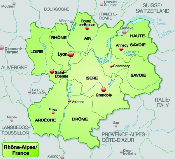 Rhone Alpes Frankreich Als Umweltkarte Mit Pastellgrünen Rändern Die Karte — Stockvektor