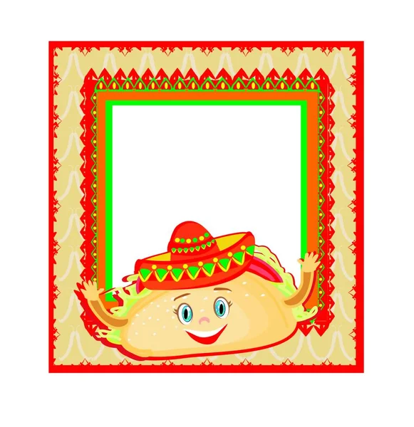 Lustige Tacos Figur Mexikanische Rahmenkarte — Stockvektor