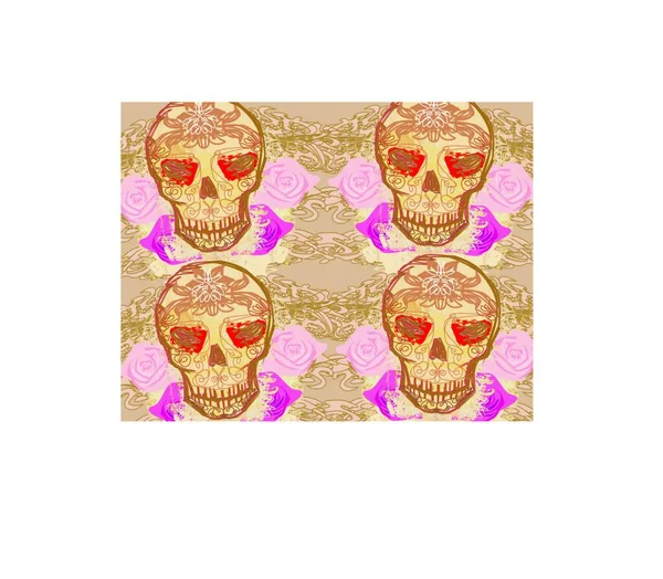 Calavera Flores Día Los Muertos Fondo Sin Costuras — Archivo Imágenes Vectoriales