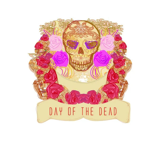 Calavera Flores Día Los Muertos — Vector de stock