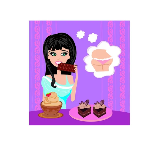Διανυσματική Απεικόνιση Του Κοριτσιού Τρώει Γλυκά — Διανυσματικό Αρχείο