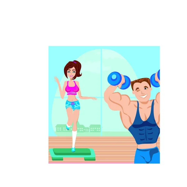 Ασκήσεις Ανδρών Και Γυναικών Στο Γυμναστήριο — Διανυσματικό Αρχείο