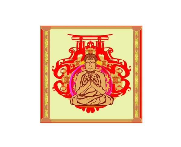 Buddha Abstrakter Hintergrund Schöne Ornamentik Karte — Stockvektor