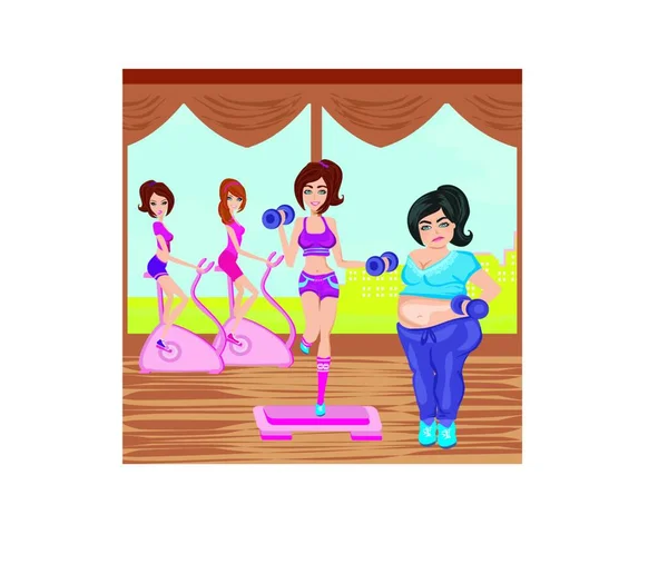 Chicas Haciendo Ejercicio Gimnasio — Vector de stock