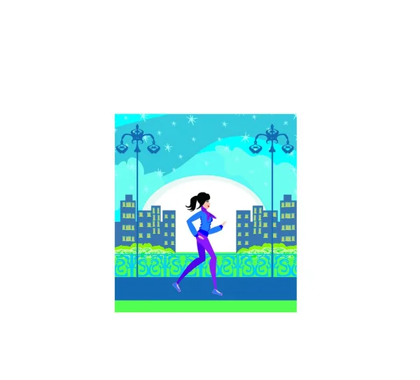市内のジョギングの女の子 — ストックベクタ