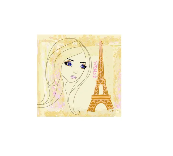 Портрет Красивой Девушки Париже — стоковый вектор