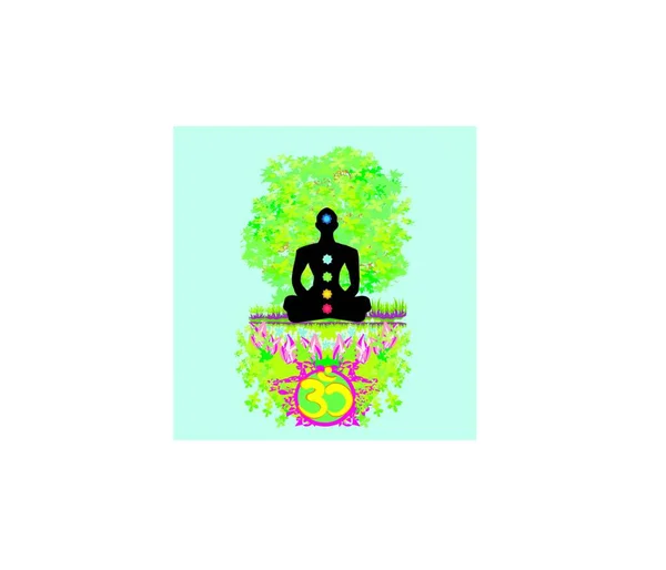 Yoga Lotus Pose Padmasana Mit Farbigen Chakra Punkten — Stockvektor