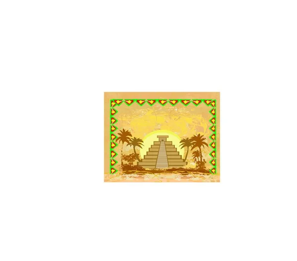 Пирамида Майя Чичен Ица Мексика Гранж Абстрактный Фон — стоковый вектор