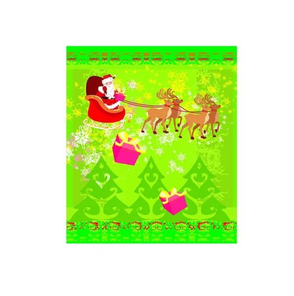 サンタクロースとトナカイ アブストラクトクリスマスカード — ストックベクタ