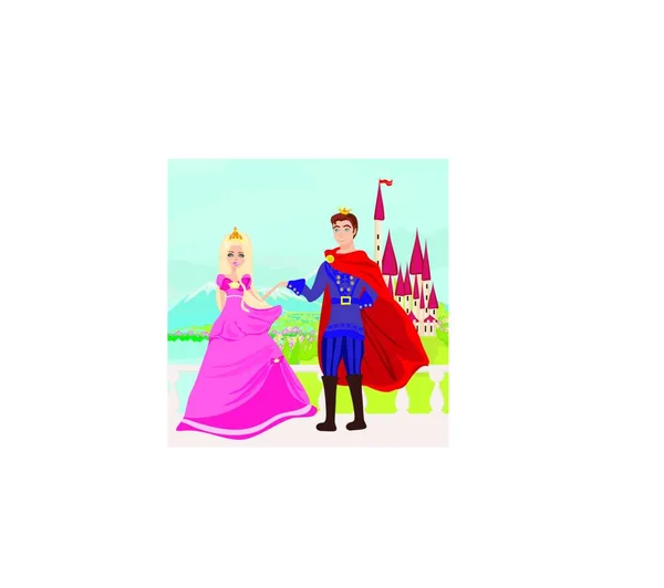 美丽的城堡和公主与王子 — 图库矢量图片