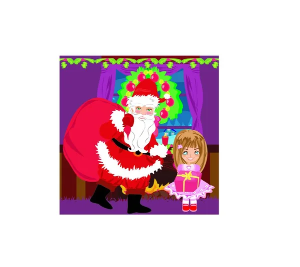 Père Noël Claus Avec Sac Cadeaux — Image vectorielle