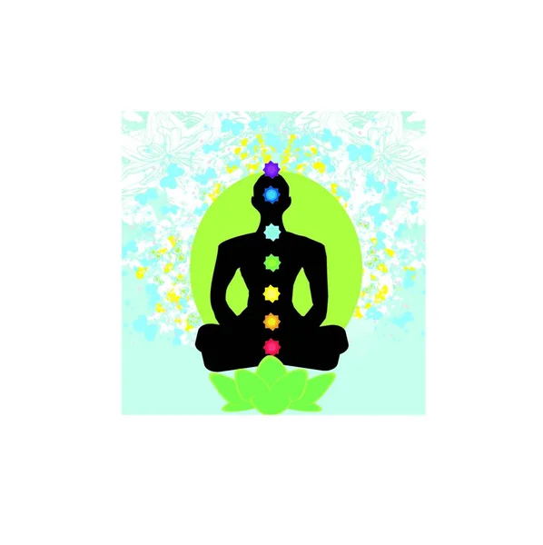Yoga Lotus Pose Padmasana Colored Chakra Points — Stock Vector