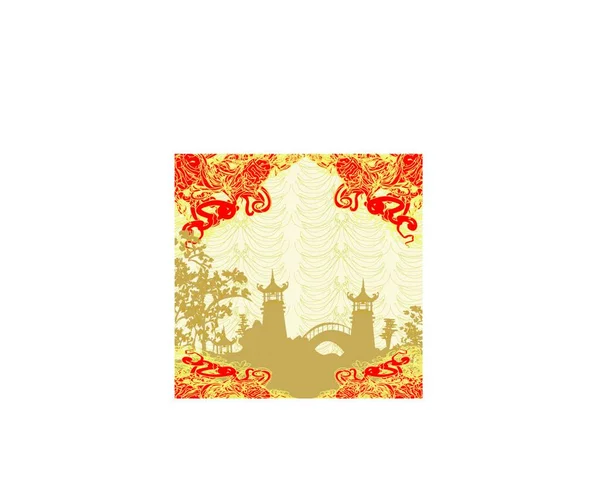 Abstract Card Asian Buildings — Stock Vector