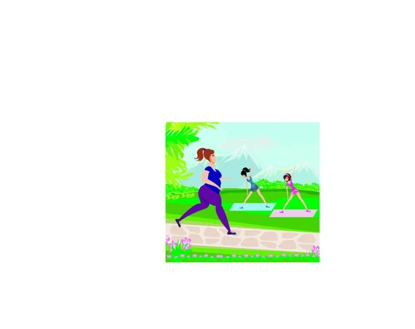 Latihan Taman Wanita Kurus Gemuk Joging - Stok Vektor