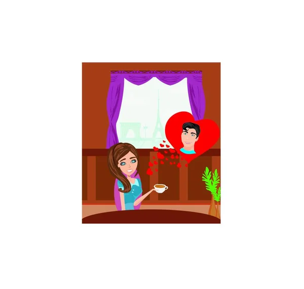 Mujer Bebiendo Café Café Parisino — Vector de stock