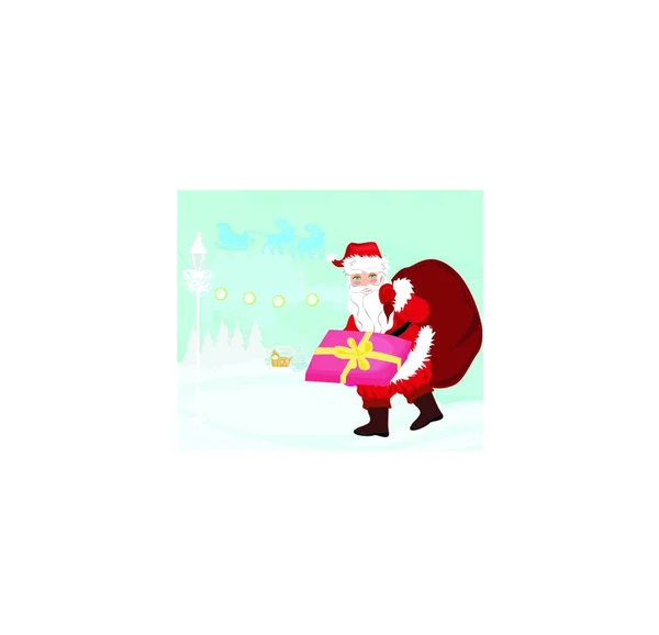Santa Claus Distribueert Geschenken — Stockvector