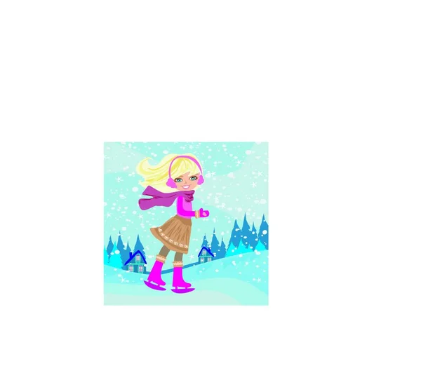 バナー付きの冬服の少女のベクトルイラスト — ストックベクタ