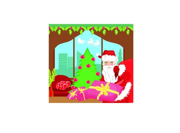 Feliz Ano Novo Cartão Com Papai Noel —  Vetores de Stock