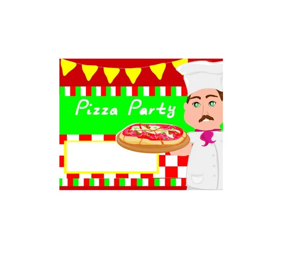 Koch Mit Pizza Abstrakte Karte Mit Platz Für Ihren Text — Stockvektor