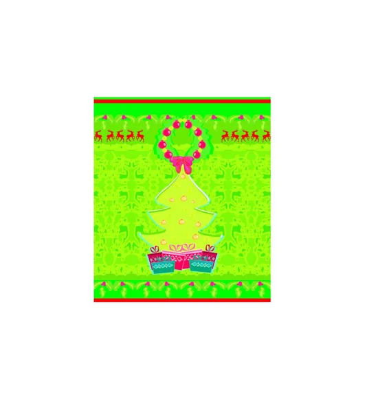 Cartão Com Árvore Natal Renas — Vetor de Stock