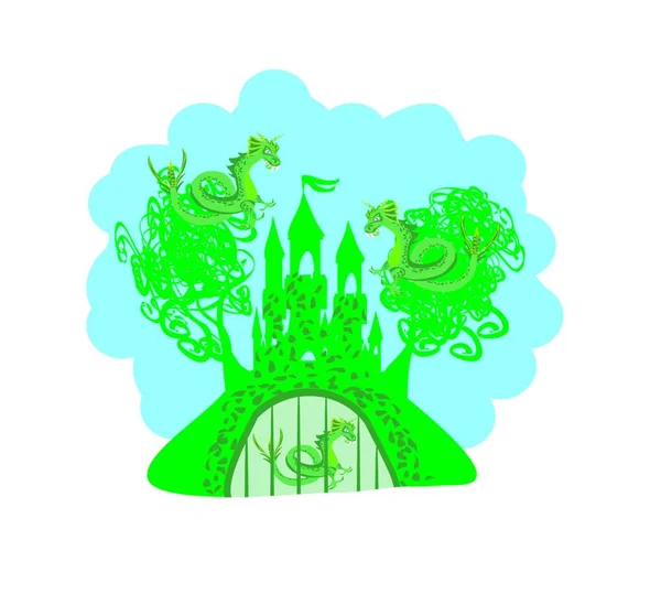 Dragones Atacando Castillo — Vector de stock