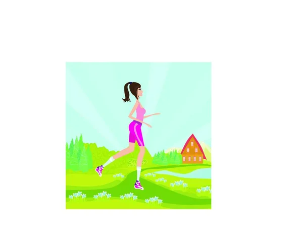 年轻女子在公园慢跑 — 图库矢量图片