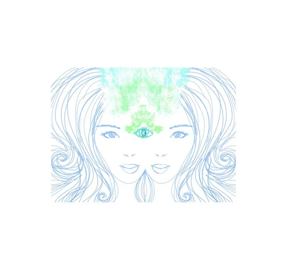 Femme Avec Troisième Oeil Sens Surnaturels Psychiques — Image vectorielle